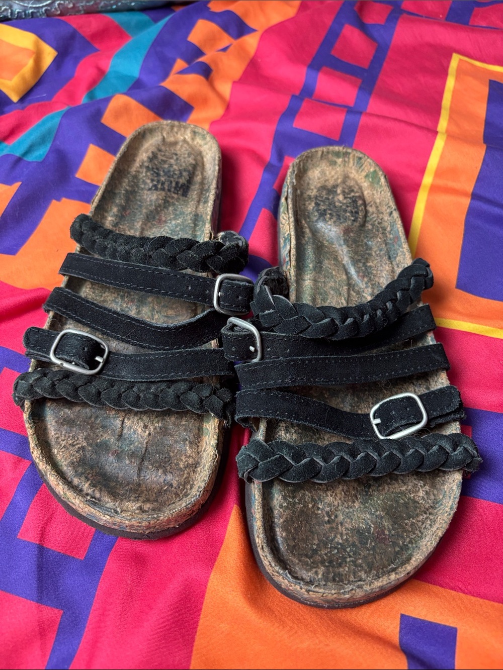 Muk Luks Black Braided Buckle Slide Sandals